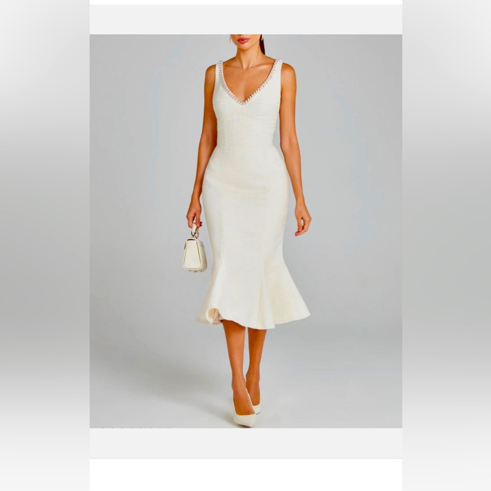 NADINE MERABI PENELOPE IVORY MIDI DRESS SIZE M, Brand New W/Tags/ Box. RT $545